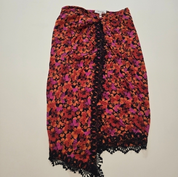 Derek Lam 10 Crosby Liona Lace Trimmed Skirt In Red Viscose Size 8 - Picture 2 of 12